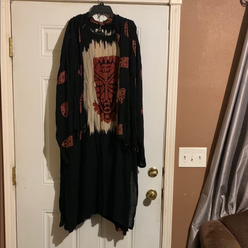 Bohemian Black Kimono with Red Tribal Design